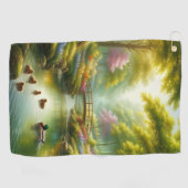 Serviette De Golf Brook de printemps avec canards/fleurs (Horizontal)