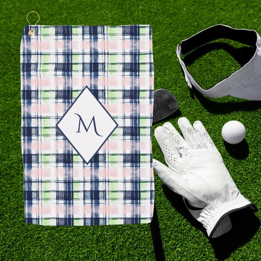 Serviette De Golf Brosse Navy Blue Preppy Plaid Monogramme