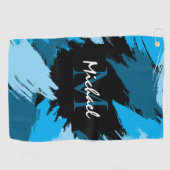 Serviette De Golf Brosse nuances de nom bleu avec monogramme (Horizontal)