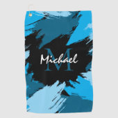 Serviette De Golf Brosse nuances de nom bleu avec monogramme (Devant)