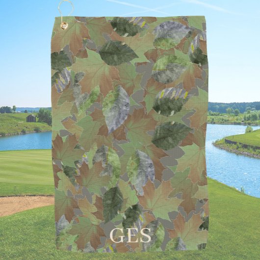 Serviette De Golf Brown Grey Leaves Custom Monogram or Name Camo