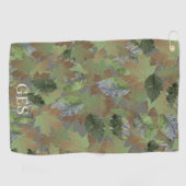 Serviette De Golf Brown Grey Leaves Custom Monogram or Name Camo (Horizontal)