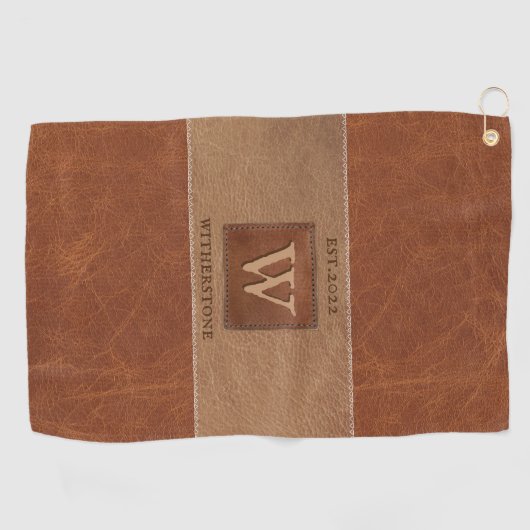 Serviette De Golf Brun ton chêne rayé ton cuir (Horizontal)