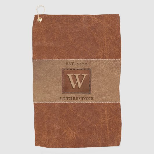 Serviette De Golf Brun ton chêne rayé ton cuir (Devant)