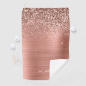 Serviette De Golf Brushed metal rose Gold Pink Glitter Monogram (En situation)