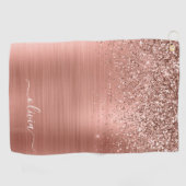 Serviette De Golf Brushed metal rose Gold Pink Glitter Monogram (Horizontal)