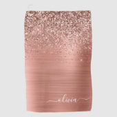 Serviette De Golf Brushed metal rose Gold Pink Glitter Monogram (Devant)