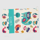Serviette De Golf Budget Pretty Girly Cats Folk Art Style AJOUTER LE (Horizontal)