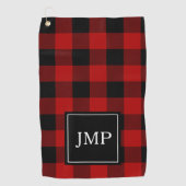 Serviette De Golf Buffle rouge moderne posé | Initiale personnelle (Devant)
