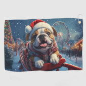 Serviette De Golf Bulldog Roller Dessous de verre Noël (Horizontal)