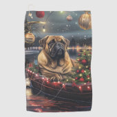 Serviette De Golf Bullmastiff Noël Festive Voyage (Devant)