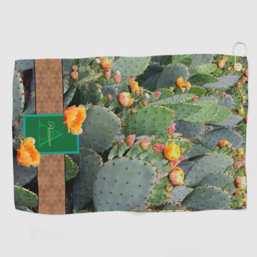 Serviette De Golf Cactus du Sud-Ouest Monogramme Conception / Fleurs (Horizontal)
