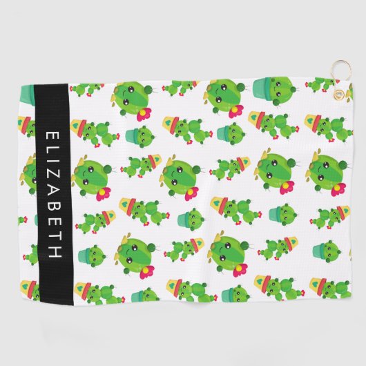 Serviette De Golf Cactus mignons, Cactus Motif, Succulent, Votre Nom (Horizontal)