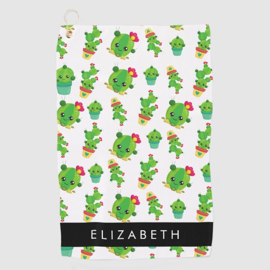 Serviette De Golf Cactus mignons, Cactus Motif, Succulent, Votre Nom (Devant)