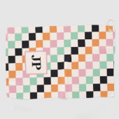 Serviette De Golf Cadeau de golf à monogramme à damier rétro (Horizontal)