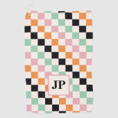 Serviette De Golf Cadeau de golf à monogramme à damier rétro (Devant)