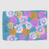 Serviette De Golf Cadeau Floral Moderne Pour Sa Dame Golfer Nom Pers (Horizontal)