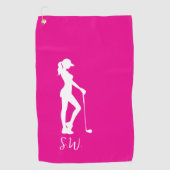 Serviette De Golf Cadeau réfléchi golfeur de dame rose (Devant)