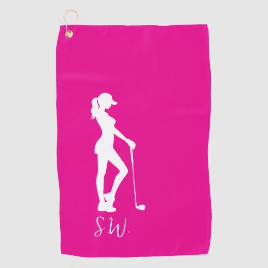 Serviette De Golf Cadeau réfléchi golfeur de dame rose (Devant)