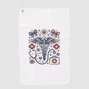 Serviette De Golf Caducée Médical Vintage Nurse Patriotique Vecteur