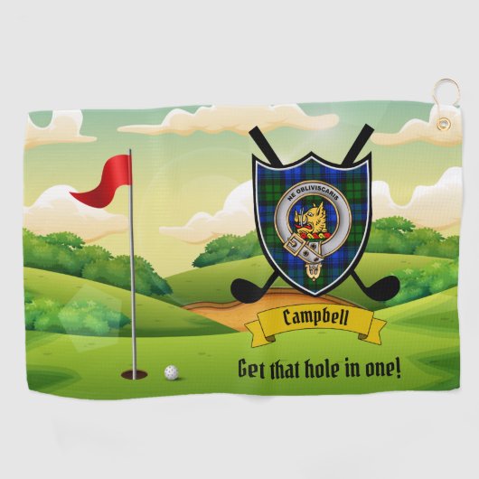 Serviette De Golf Campbell Clan Badge & Tartan Personnalisé (Horizontal)