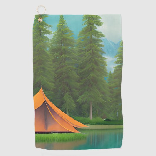 Serviette De Golf Camping Art Thématique | Tente dans les bois sur l (Devant)