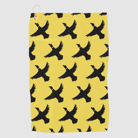 Serviette De Golf Canards volants noirs jaunes (Devant)