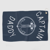 Serviette De Golf Capitaine Daddy Nautical Marine Nom bleu (Horizontal)