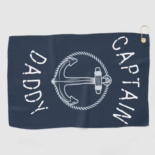 Serviette De Golf Capitaine Daddy Nautical Marine Nom bleu (Horizontal)