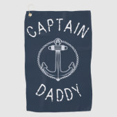 Serviette De Golf Capitaine Daddy Nautical Marine Nom bleu (Devant)