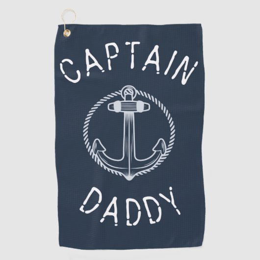 Serviette De Golf Capitaine Daddy Nautical Marine Nom bleu (Devant)