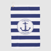 Serviette De Golf Capitaine nautique Monogram de bleu marine d'Ancre (Devant)