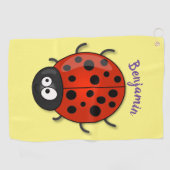 Serviette De Golf Caricature de coccinelle rouge joyeux (Horizontal)