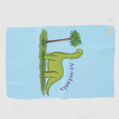 Serviette De Golf Caricature de dinosaure de brontosaurus vert migno (Horizontal)