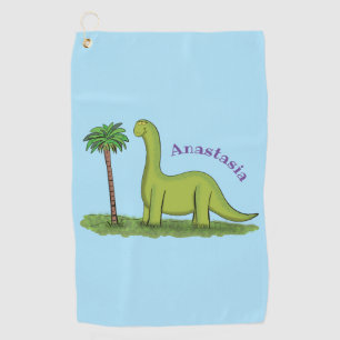 Serviette De Golf Caricature de dinosaure de brontosaurus vert migno