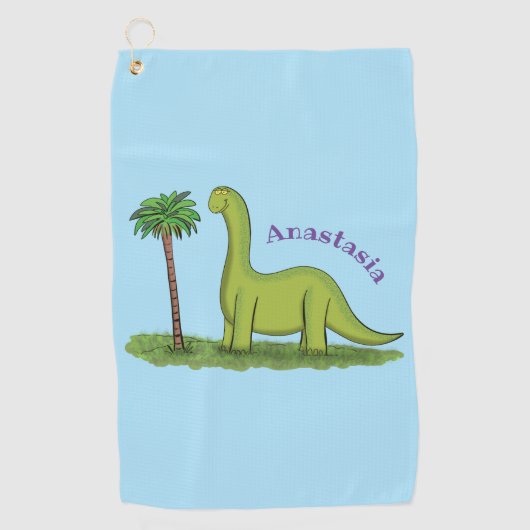 Serviette De Golf Caricature de dinosaure de brontosaurus vert migno (Devant)
