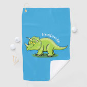 Serviette De Golf Caricature de dinosaure de triceratops vert mignon (En situation)