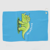 Serviette De Golf Caricature de dinosaure de triceratops vert mignon (Horizontal)