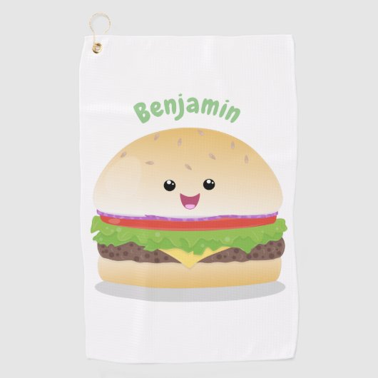Serviette De Golf Caricature de hamburger kawaii joyeux (Devant)