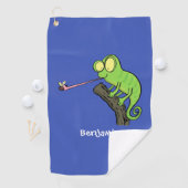 Serviette De Golf Caricature de lézard de caméléon vert joyeux (En situation)