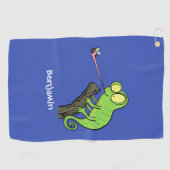 Serviette De Golf Caricature de lézard de caméléon vert joyeux (Horizontal)