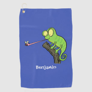Serviette De Golf Caricature de lézard de caméléon vert joyeux