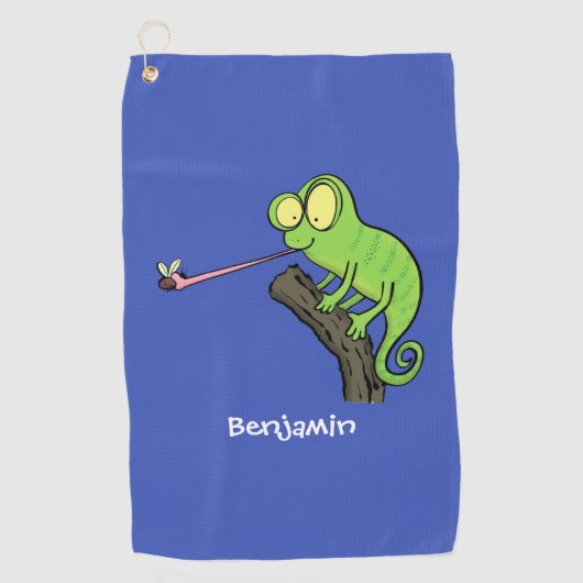 Serviette De Golf Caricature de lézard de caméléon vert joyeux (Devant)