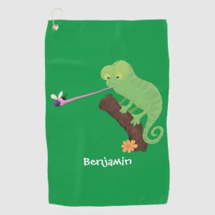 Serviette De Golf Caricature de lézard de caméléon vert joyeux