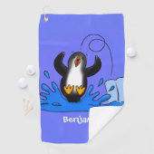 Serviette De Golf Caricature de manchot joyeux sautant (En situation)