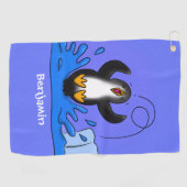 Serviette De Golf Caricature de manchot joyeux sautant (Horizontal)