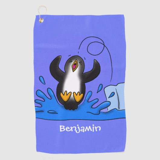 Serviette De Golf Caricature de manchot joyeux sautant (Devant)