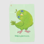Serviette De Golf Caricature de perruche verte curieuse (Devant)