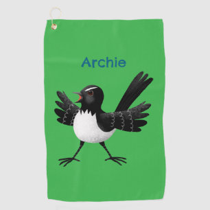 Serviette De Golf Caricature de Willie Wagtail australienne personna