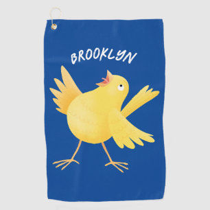 Serviette De Golf Caricature d'oiseau canari jaune chantant mignon